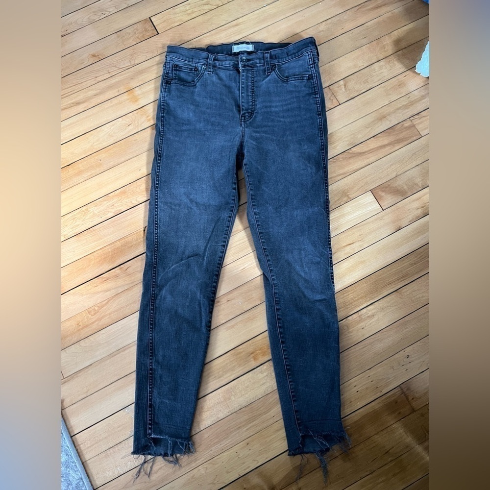 Madewell 10” high-rise distressed cuff black skinny jeans